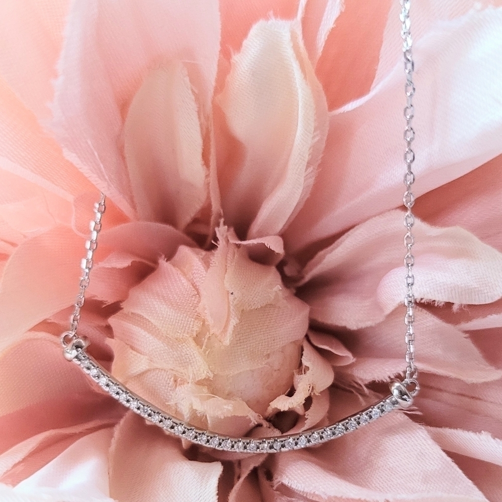 Adornia Swarovski Crystal Curved Bar Necklace Silver